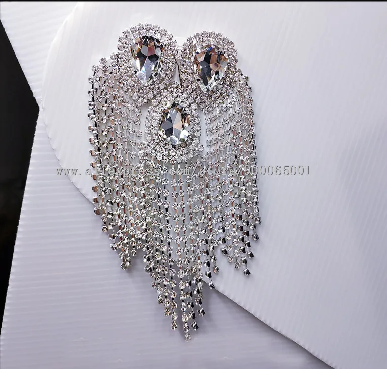 A Pair Shoulder Jewelry Tassel Rhinestones fringe Epaulettes Clothing Accessories Brooch Epaulet Crystal Brooches patch | Дом и сад