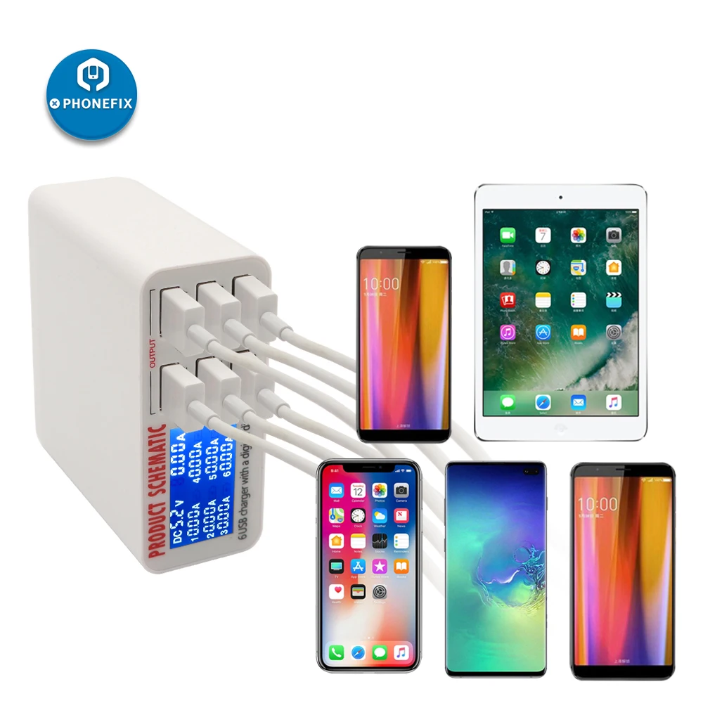 Мульти Порты и разъёмы usb-хаб умная, быстрая зарядная станция Smart Digital Дисплей 6 Порты и разъёмы USB Зарядное устройство концентратор для смартфонов
