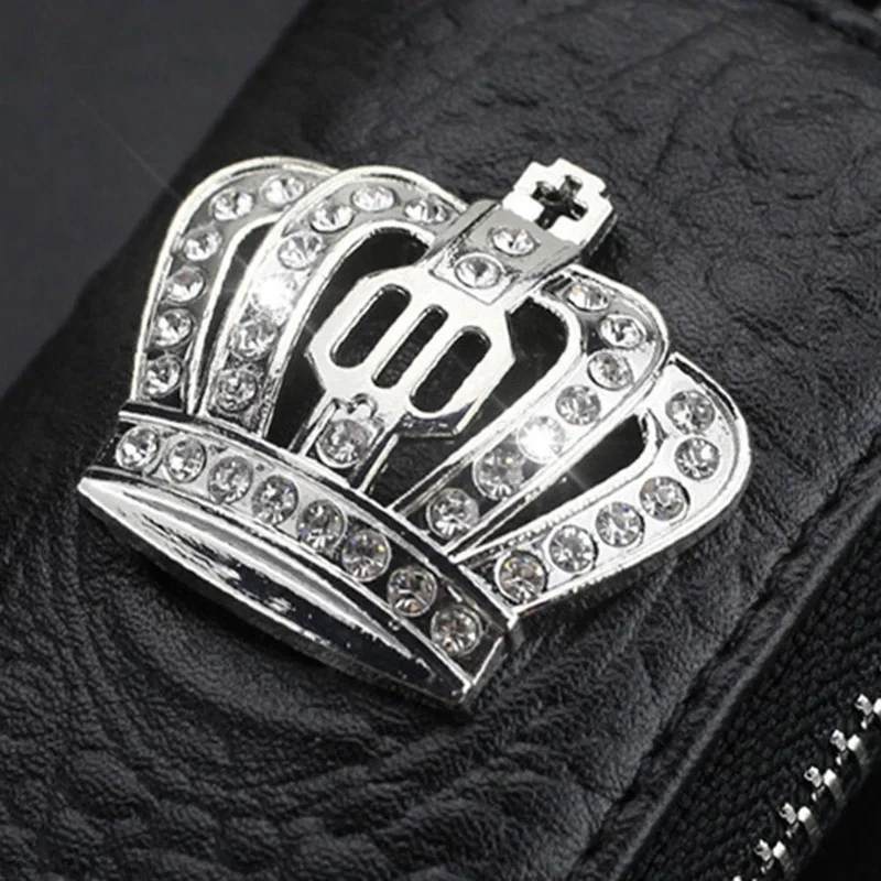 Чехол для автомобильных ключей с хрустальной короной кожаный держатель