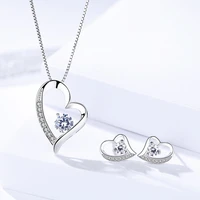 pure silver 925 jewelery sets for women cz zircon heart earring necklace pendant trendy jewelry 2pcs set accesories party gift