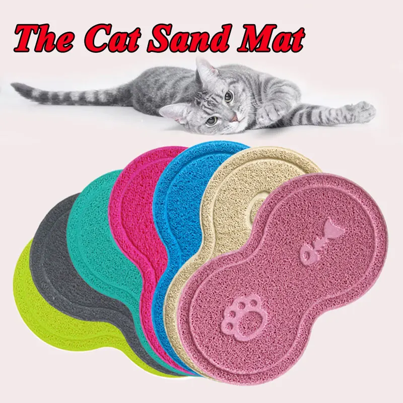

PVC Pet Mat Non-slip Figure Eight Cat Litter Rub Feet Cat Toilet Dog Puppies Feeding Mat Cute Dish Bowl Food Feed Placement