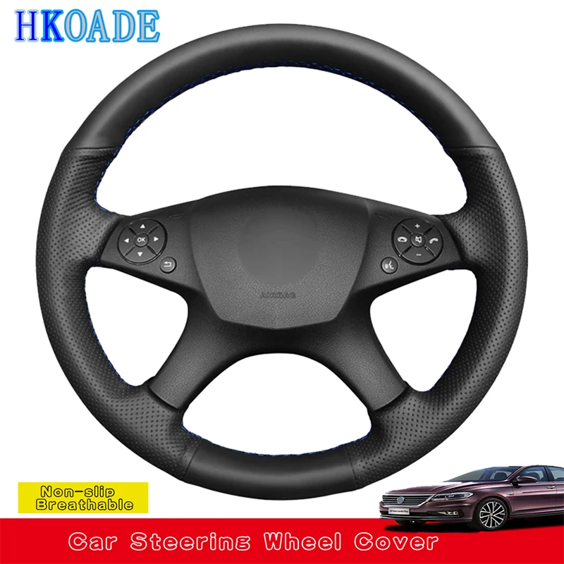 DIY рука сшитый черный высокой мягкой искусственной кожи чехол рулевого колеса