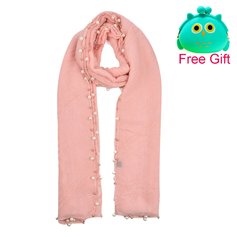 Женский элегантный плиссированный шарф с жемчугом SF843|cotton scarf|brand design scarfbrand fashion