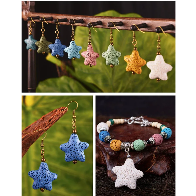 

2strand Natural Characteristic volcanic rock handmade DIY accessories pendant, necklace bracelet, beads with beads, star pendant