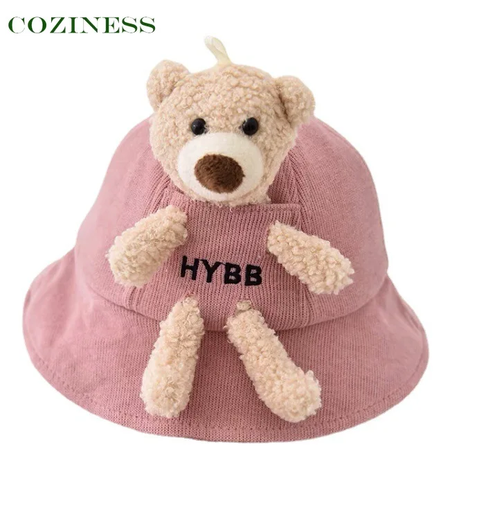 

COZINESS Baby Hat 3D Bear Four Seasons Worn Cute Basin Cap 1-4 Years Child Unisex Soft Breathable Cotton Hot Sale Fisherman Hat