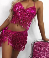 women belly dance bra top halter bling v neck backless lace up sequin fringe crop top party clubwear beach rave festival top