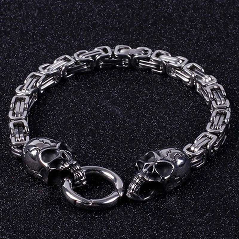 Black/Gold/Silver Color Punk Bracelet For Men Fashion Chinese Style Stainless Steel Ghost Head Bangle Jewelry | Украшения и