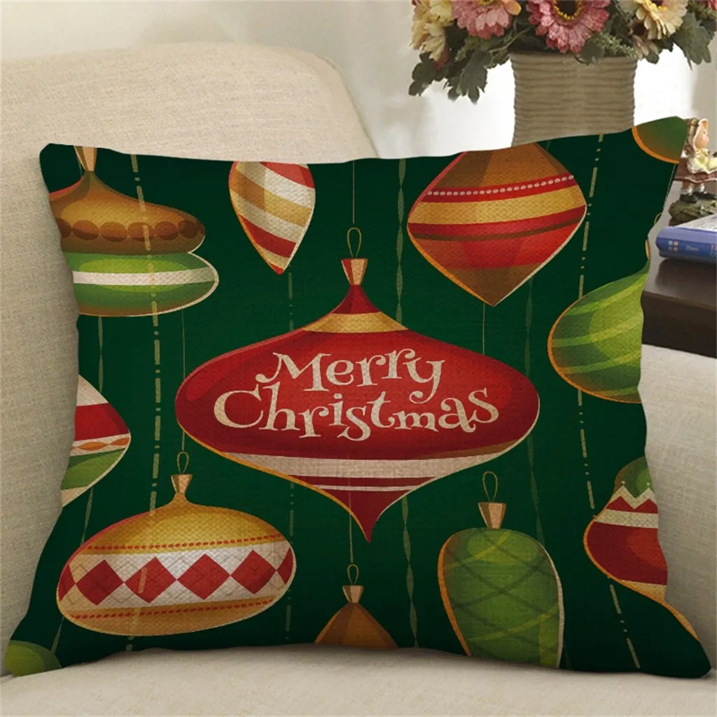 Милый чехол для подушки с изображением рождественской елки шара Санты льняной