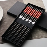 5 pair high quality high end wooden gift box packaging household round pointed japanese cylindrical wooden chopsticks tableware
