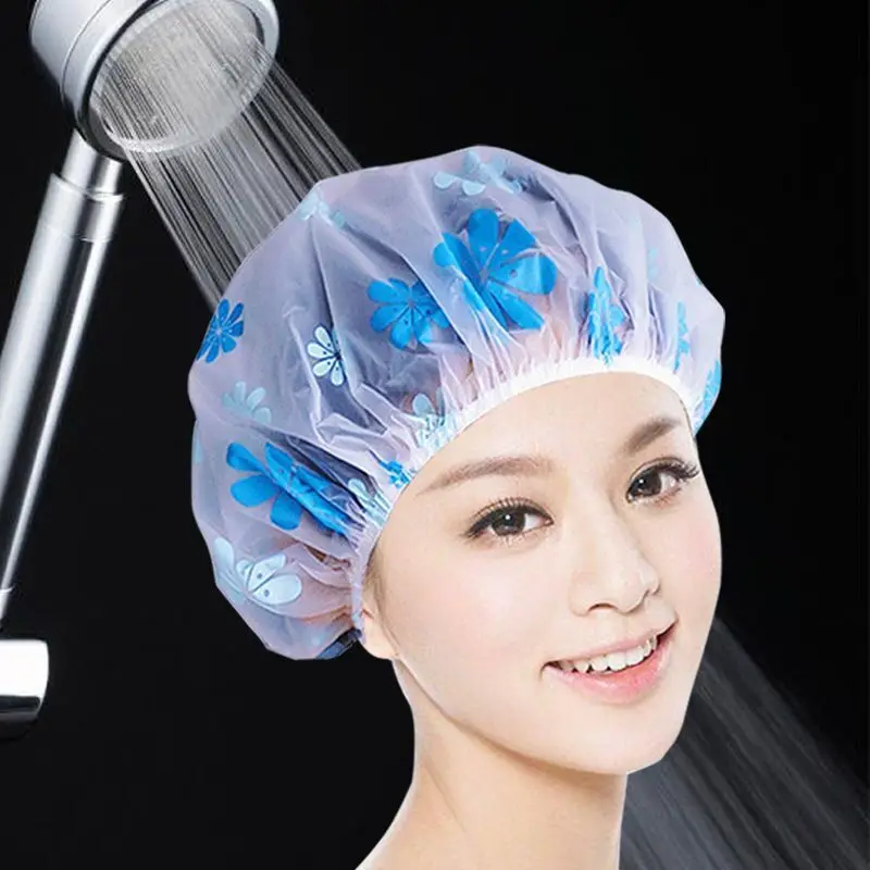 

Fashion Waterproof Shower Cap Dot Bath Hair Cover Hat Bathroom Products Wide Elastic Band Color Random Dropshipping
