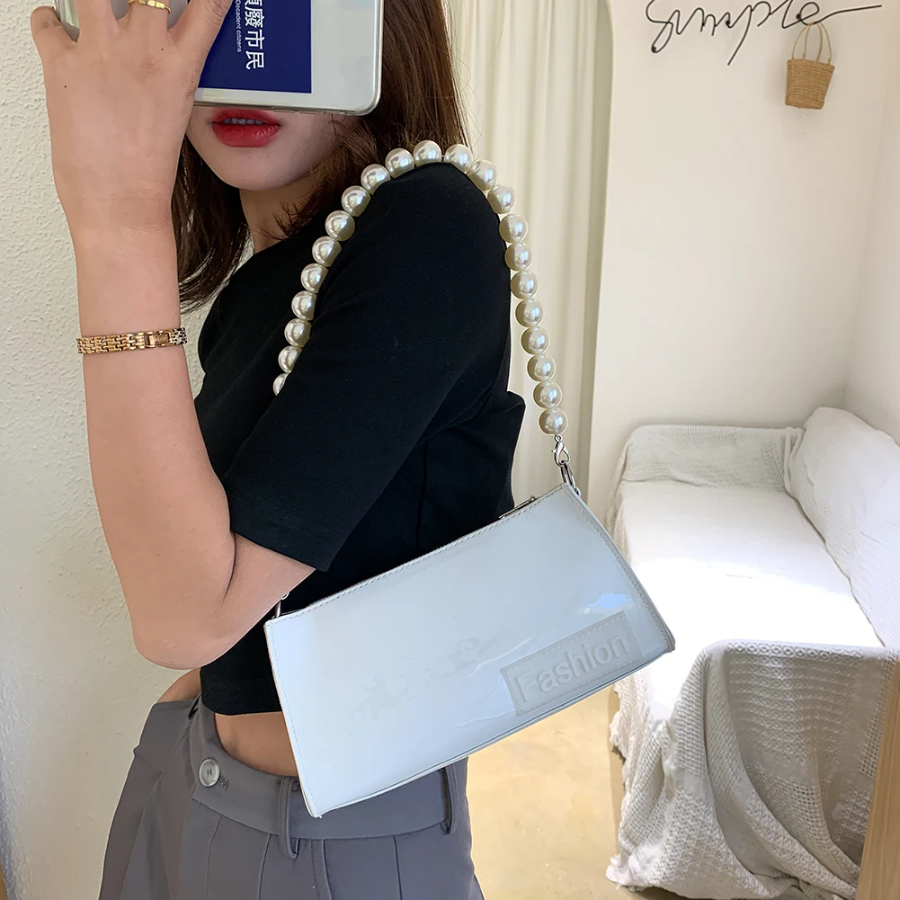 Модные женские яркие сумки через плечо из искусственной кожи с жемчужинами для