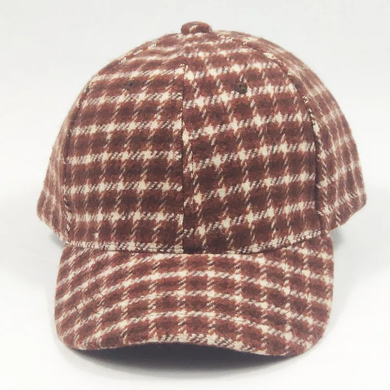 3-8yrs Wool Blend Tweed Kids Cap Plaid Winter Baseball Cap for Boys Girls Yellow Blue Brown