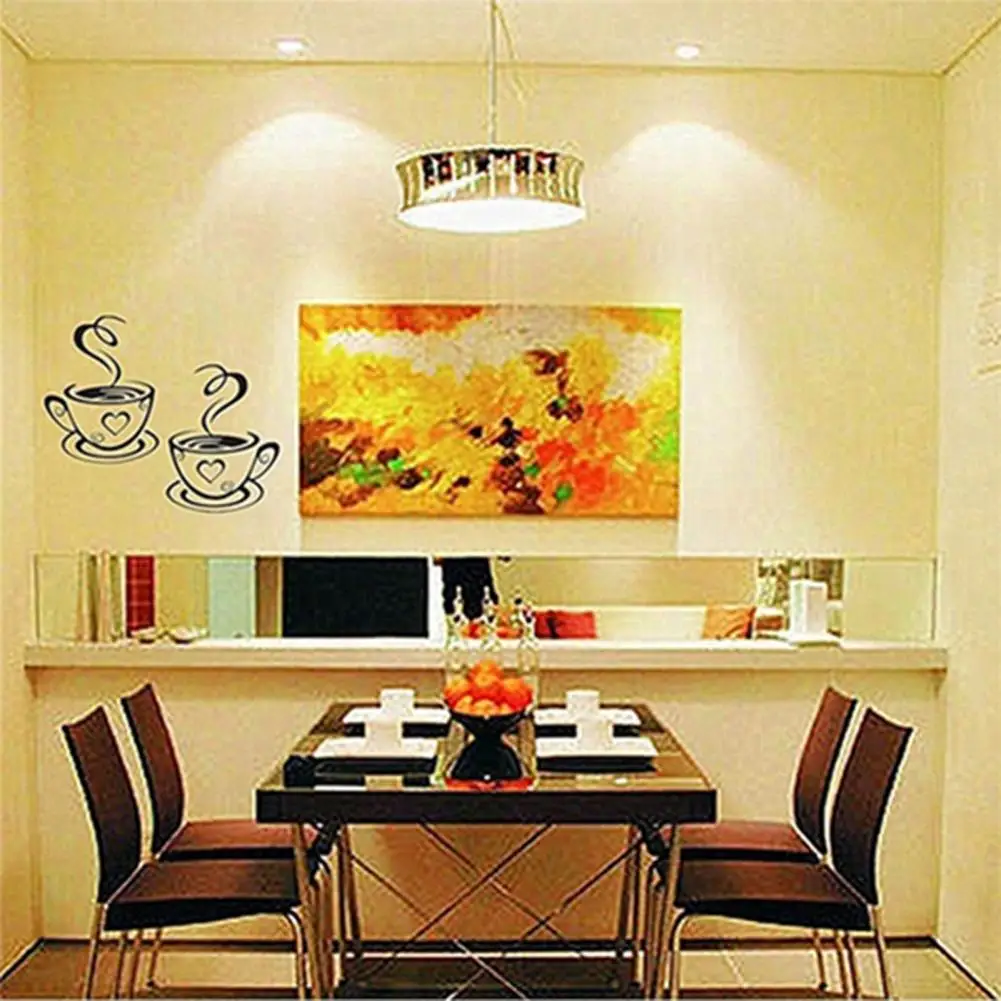 

Room Decoration Attractive Wall Sticker Romantic High Stickiness Coffee Cups Pattern PVC Self-adhesive DIY Decal for Kitchen