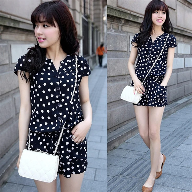 Комбинезон женский короткий с принтом кота хлопок Повседневный модный |