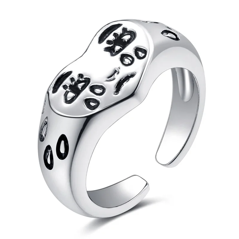 

IFMIA Silver Black Color LOVE Heart Rings for Women New Fashion Cute Cartoon Face Thai Silver Color Rock Party Jewelry Gifts