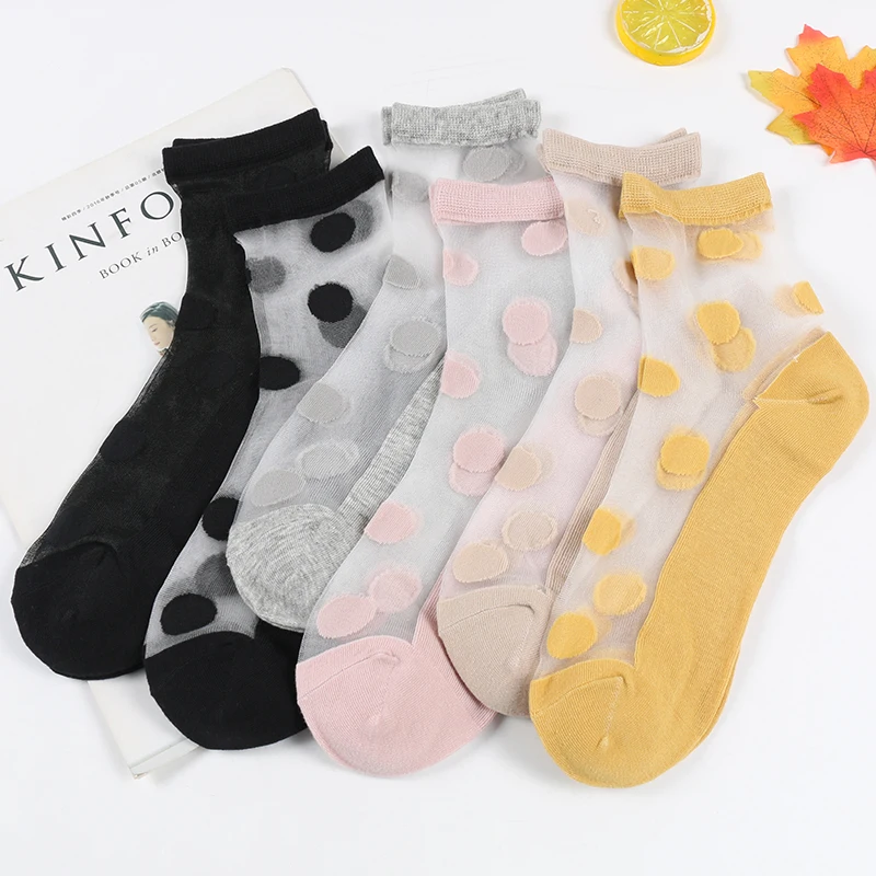 5 пар летних ультратонких носков в крупный горошек японском стиле женские