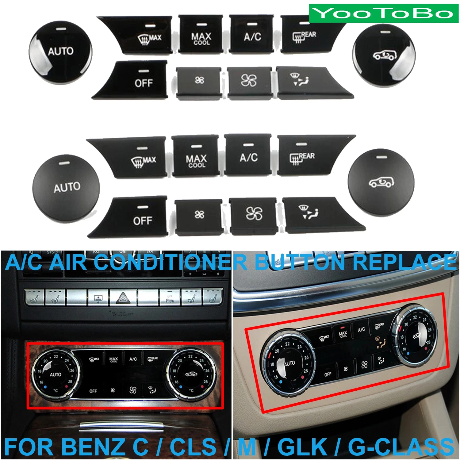 

Matt Piano Black Dashboard AC Air Conditioner Button Sequin Replace Trim For Mercedes-Benz W204 C-Class CLS M / G / GLK-Class