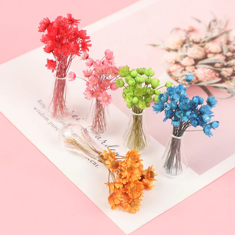 

1Set Mini Flower Model With Glass Bottle Simulation Vase Toys Doll House Decoration Dollhouse Miniature Accessories