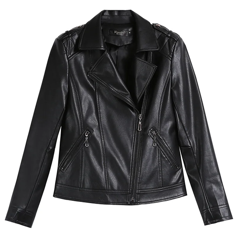 

new Haining versatile leather jacket women's short Korean version slim locomotive leather jacket women's large coat