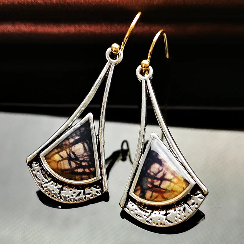 Винтажные серьги-подвески серебряного цвета в стиле гинкго билоба для женщин