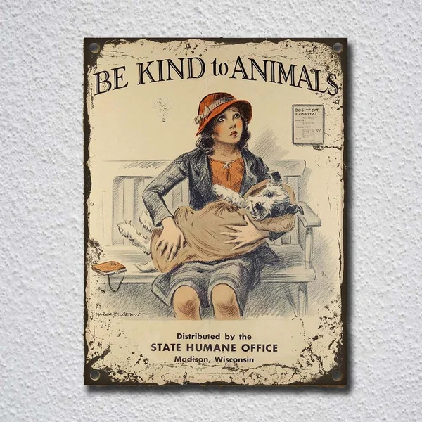 

Vintage Retro Kind to Animals Girl Dog r Wall Sign Wall Decor