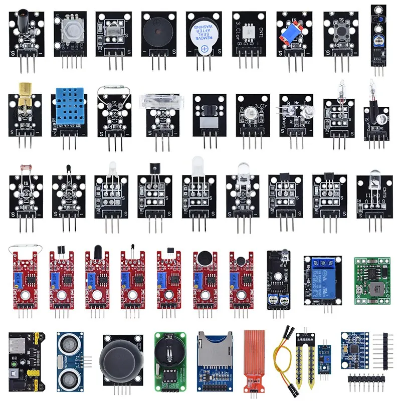 Для Arduino 45 видов датчиков s DHT11 HC-SR04 KY-008 KY-022 KY-023 KY-037 модуль датчика дождя почвы UNO R3