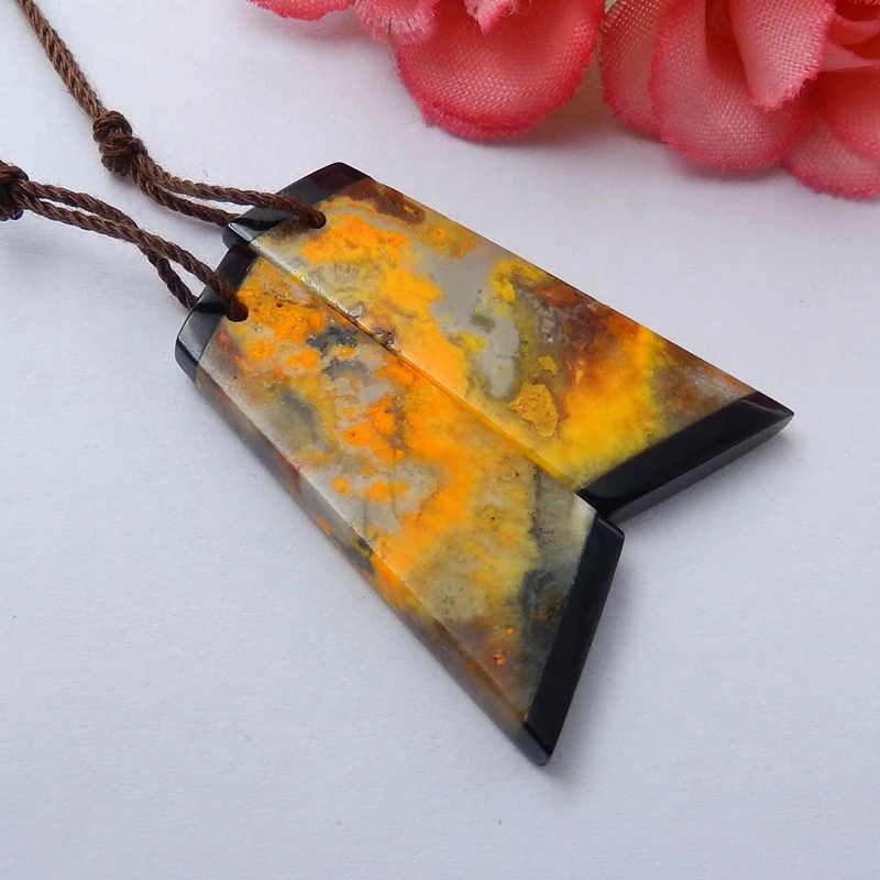 

New Design,Semiprecious Gems Obsidian and Bumble Bee Stone intarsia Irregular shape Earrings Pairs 32x12x4mm,5.1g