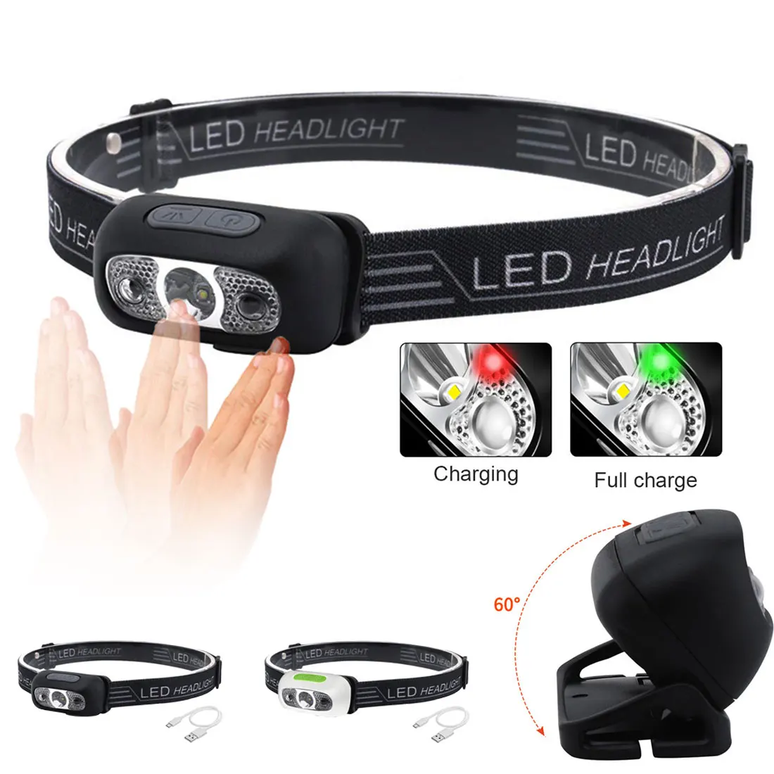 

6000Lm Mini LED Headlamp Rechargeable Body Motion Sensor LED Headlight Camping Flashlight Head Light Torch Lamp With USB