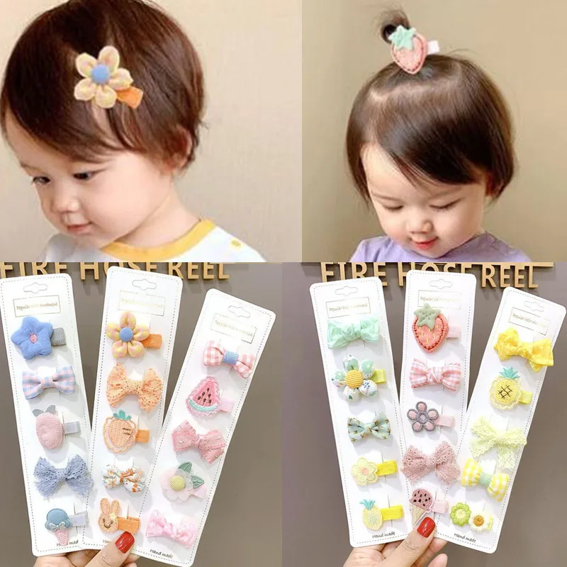 Милые заколки для волос девочек 5 шт./компл. в виде цветов фруктов кролика бантов