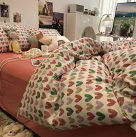 cute sweet red purple green heart love bedding set kid teen,cotton twin full queen home textile bed sheet pillowcase quilt cover