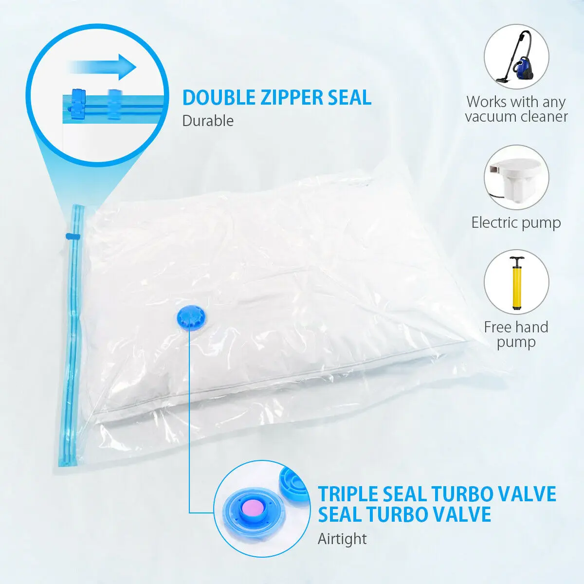 

10pcs Clear Vacuum Storage Bags with a Hand Pumps Travel Space Saver Garment Seal Bag SP99