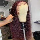 Парик из натуральных волос бордовый с эффектом деграде 99J, 13x6x2, прозрачный, с предварительно выщипанными бразильскими волосами