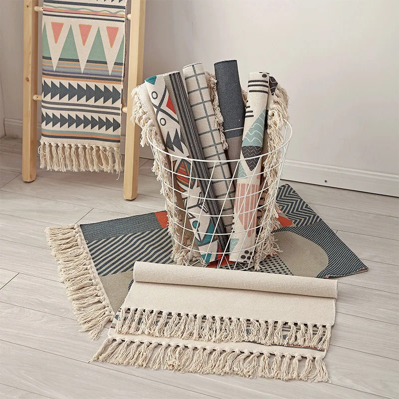 Ковер для дивана гостиной спальни хлопковый ковер с кисточками пряжа окрашенный