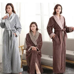 Осенне-зимний толстый фланелевый Халат длинный нейтральный воротник из искусственного меха Теплый женский домашний банный халат с длинным рукавом халаты для женщин
