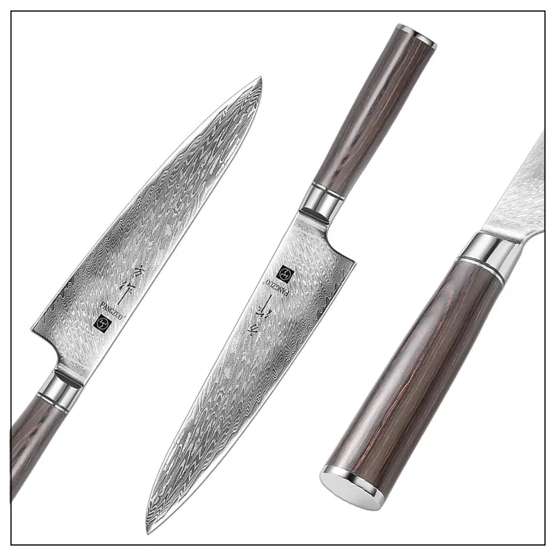 

Новый поварской нож FANGZUO F210 8 дюймов, 67 слоев, дамасская сталь, японский нож для кухни, Высококачественная ручка Pakkawood, нож для мяса, мясницкий нож