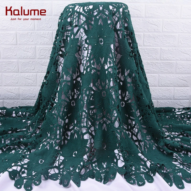 Kalume зеленый нигерийский водорастворимый шнур кружевная ткань вышивка