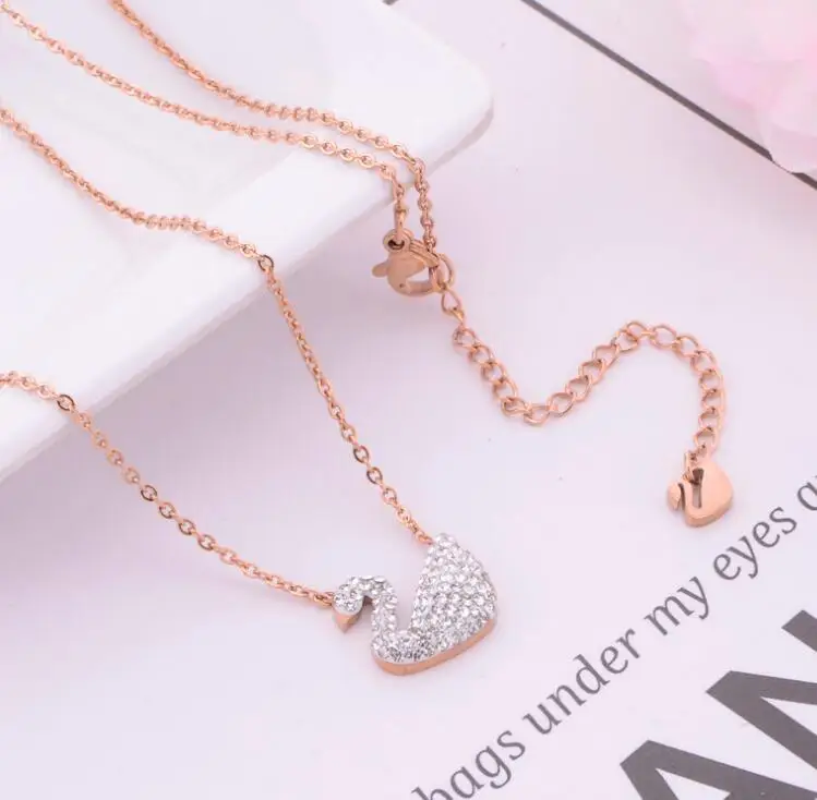 

Titanium Steel Rose Gold Drill Swan Clavicle Chain Fashion Jewelry Hanging Necklace