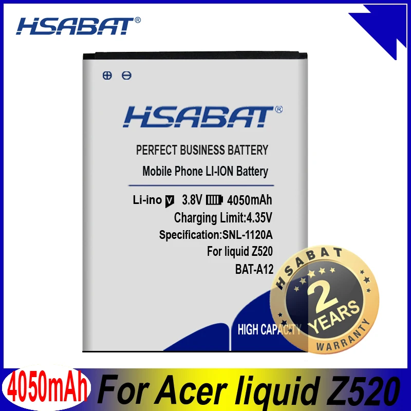 Аккумулятор HSABAT 4050 мА · ч для acer liquid Z520 модель две SIM-карты (P/N BAT-A12(1ICP4/51/65) KT.00104.002) |