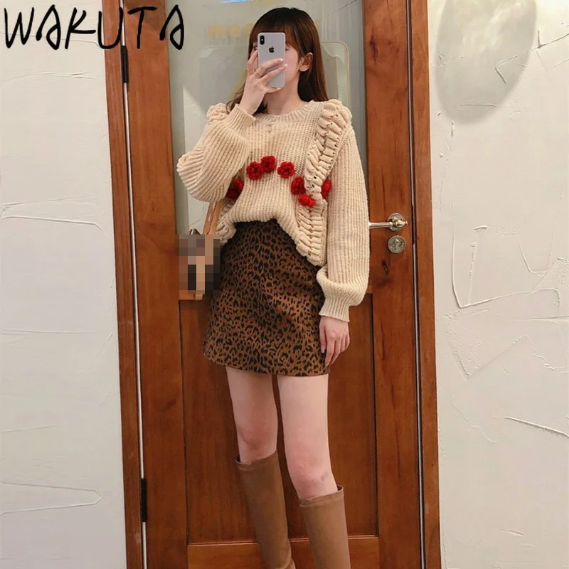 WAKUTA Floral Sweater 2021 New Japanese Fashion Elegant Sweet Design Knit Pullover Autumn Winter Girls Gentle Loose Jumper Daily | Женская