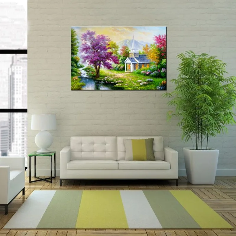 

Landscape Canvas Painting Rural Landscape Wall Art Poster 1 Piece Wooden House Oil Print Home Decor Modern Picture