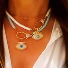Женское Ожерелье-чокер из полимерной глины в стиле бохо, ожерелье с подвеской good vibes и good vibes, Очаровательное ожерелье с подвеской глаз, выбор синего или белого цвета