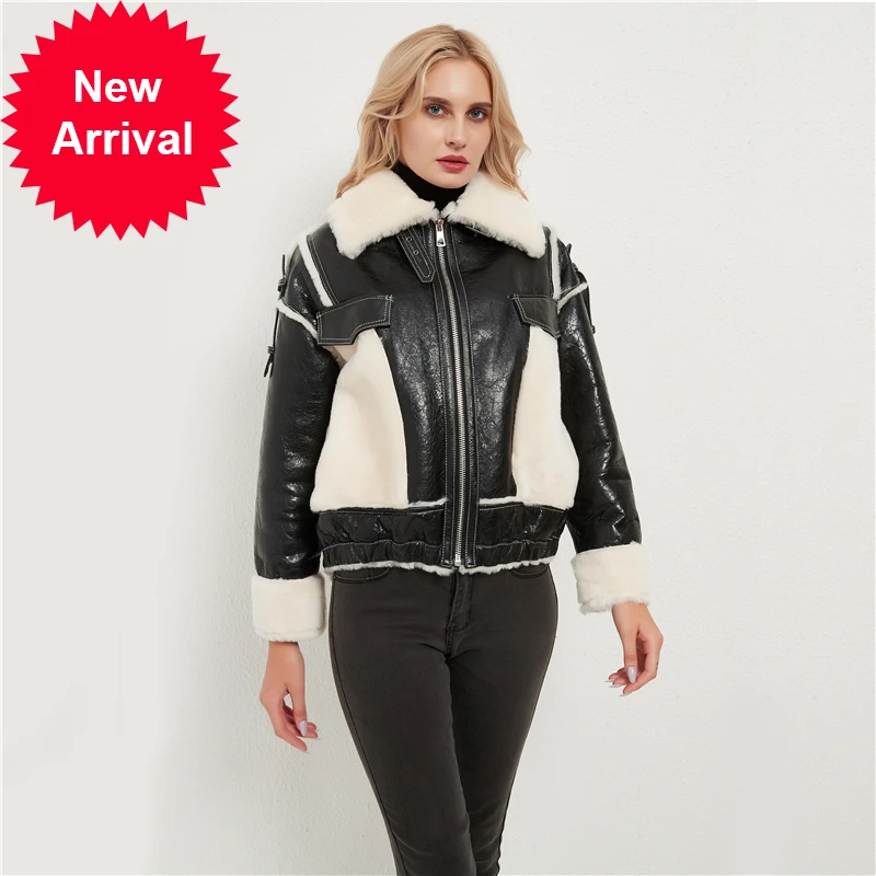 

Женское меховое пальто, женская зимняя теплая куртка из натуральной кожи с овечьим мехом, парка, мотоциклетная одежда CT054