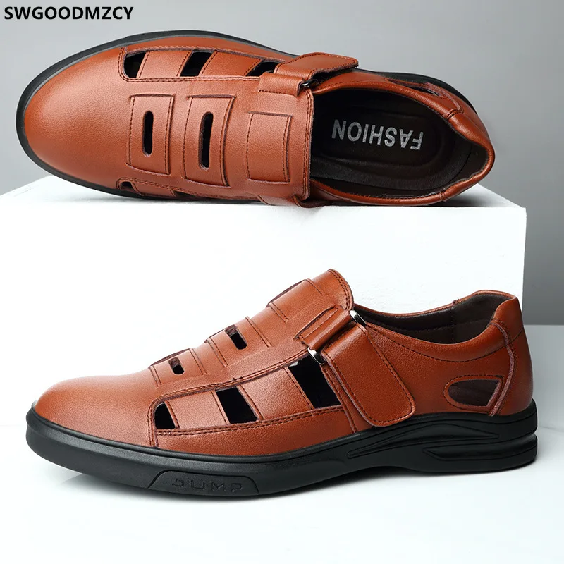 Сандалии мужские кожаные повседневные пляжные босоножки для офиса модная обувь