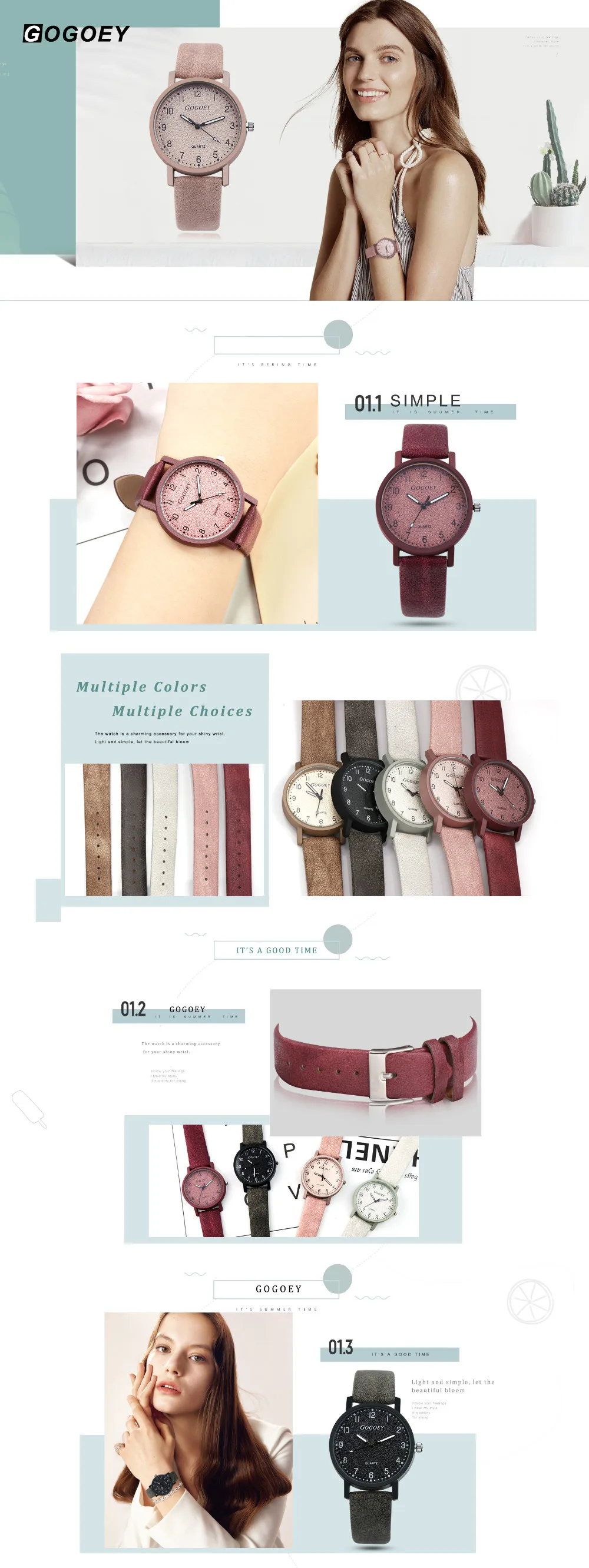 Gogoey женские часы розовый кожаный ремешок кварцевые наручные повседневные низкая