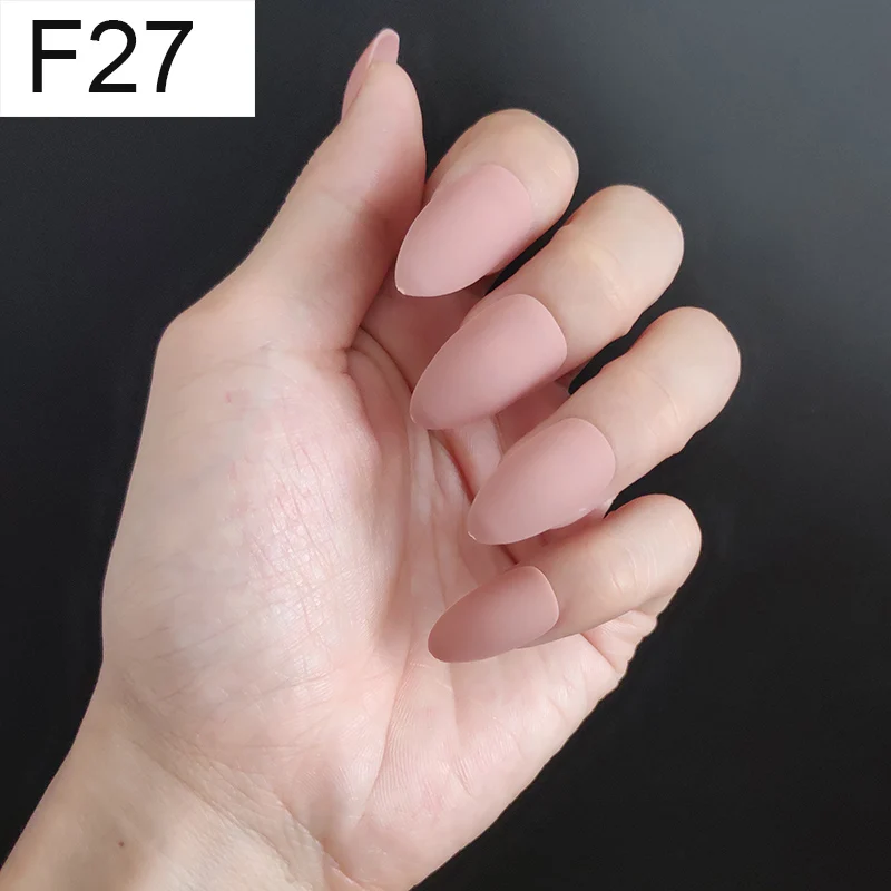 F27 Stiletto x 1PC 24 шт./компл. стилет балерина гроб круглый овальной формы с полным покрытием матовая накладные ногти для ног, мягкая на ощупь, накладные ногти искусственные ногти Нейл Арта, набор - Цвет: F27 Stiletto x 1PC
