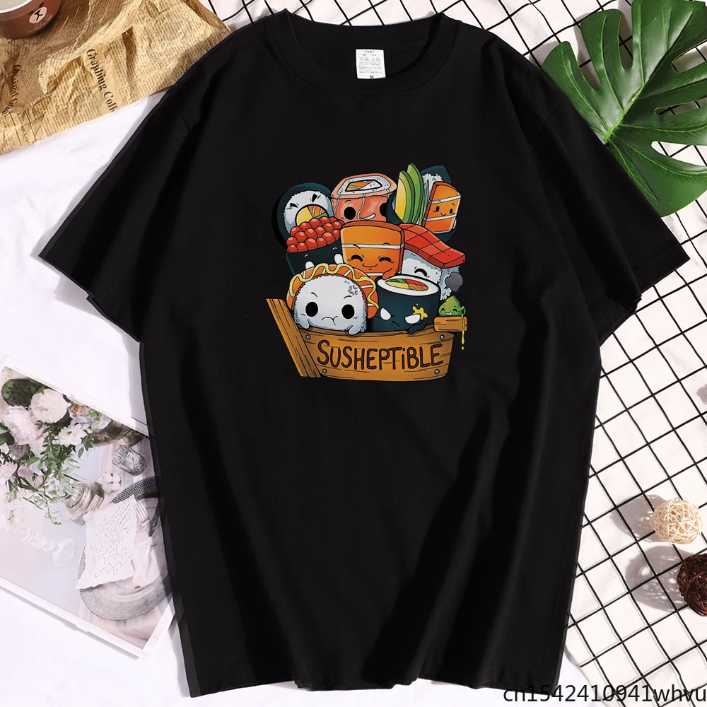 

Susheptible Sushi Print T Shirt Woman Summer Fashion Clothes Oversized Casual Short-Sleeved Sport Female