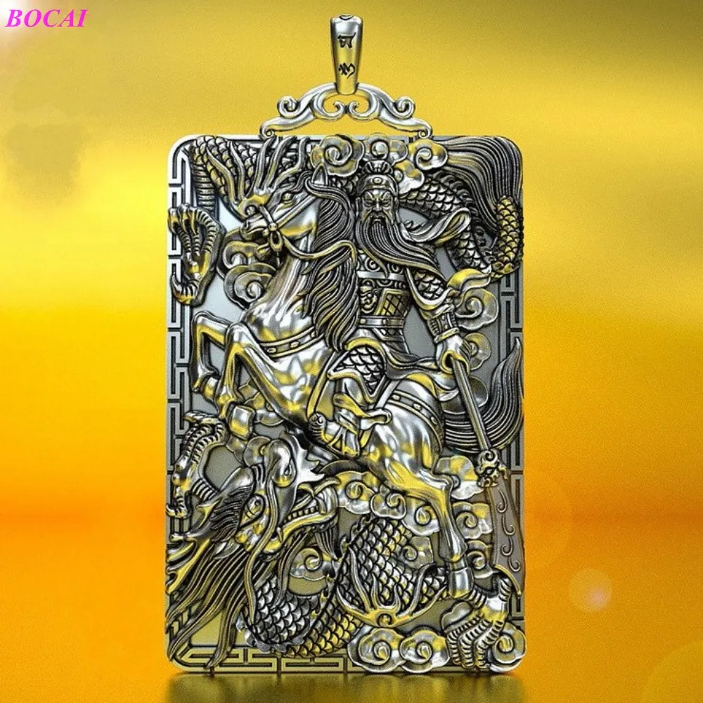 BOCAI-Colgante de plata esterlina S999 para hombre, joyería de moda con personalidad, Guangong dominante de amuleto, puro argum, patrón de Santo