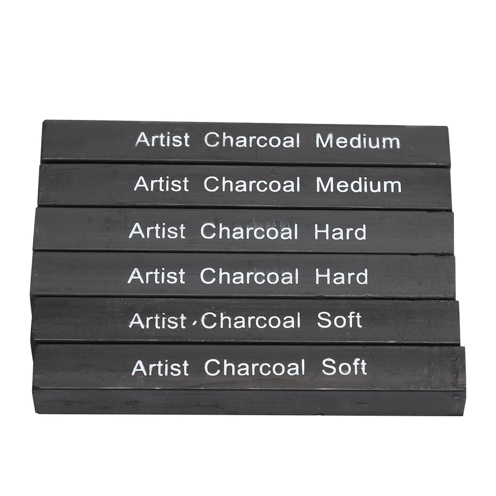 

6pcs Charcoal Stick Compressed Charcoal Stick Square Soft/Medium/Hard Graphite Drawing Pencil Art Supply Charcoal Sticks