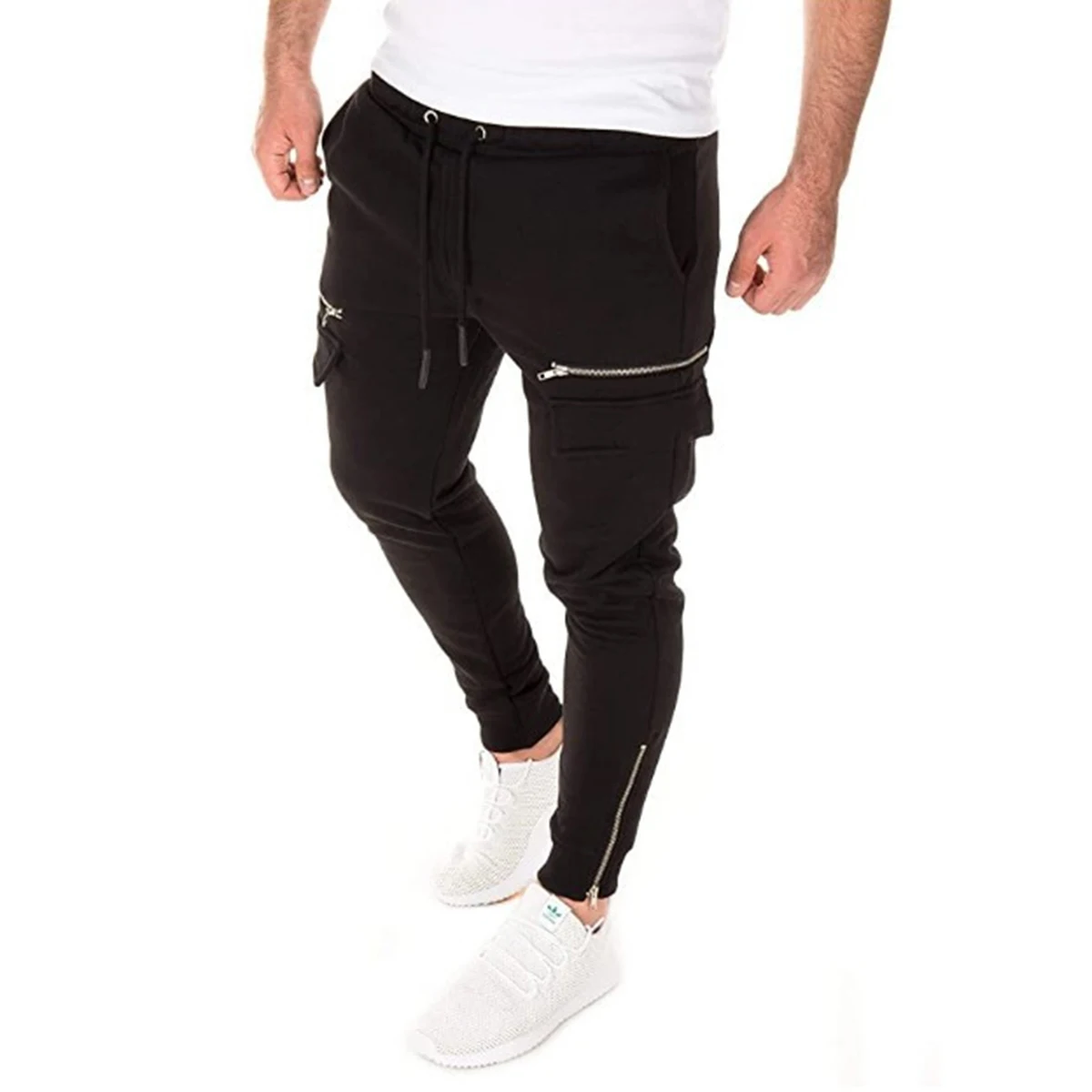 Осенние мужские однотонные брюки со шнуровкой и эластичным поясом новинка 2020