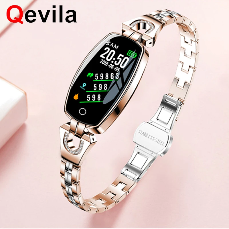 Qevila модные часы Smart Watch Для женщин Водонепроницаемый пульсометр Bluetooth для Android IOS